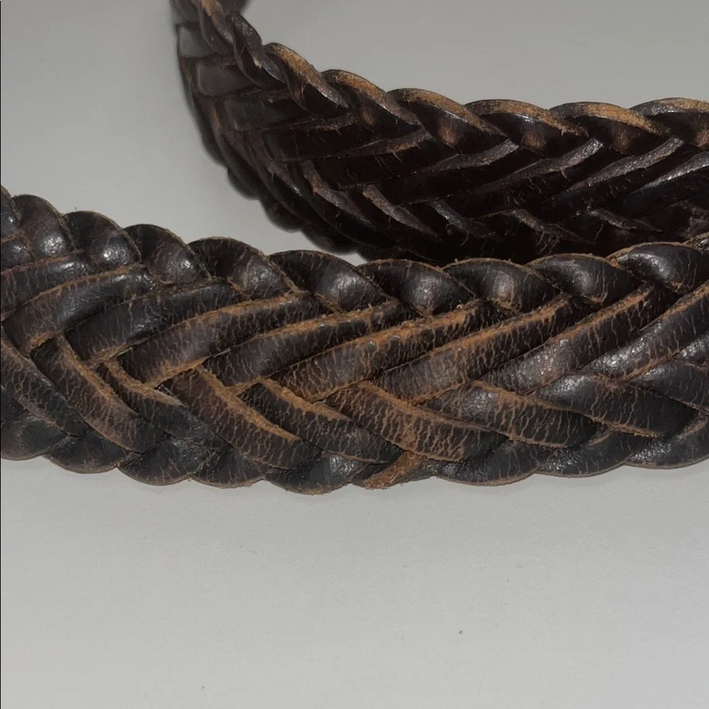 Cole Haan Dark Brown Leather Braided with Silver Tone buckle size 36”